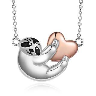 Sterling Silver Two-tone Sloth & Heart Pendant Necklace-46