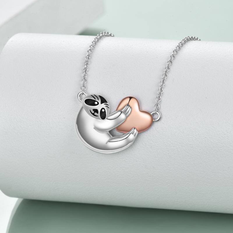 Collier en argent sterling avec pendentif Sloth & Heart bicolore-3