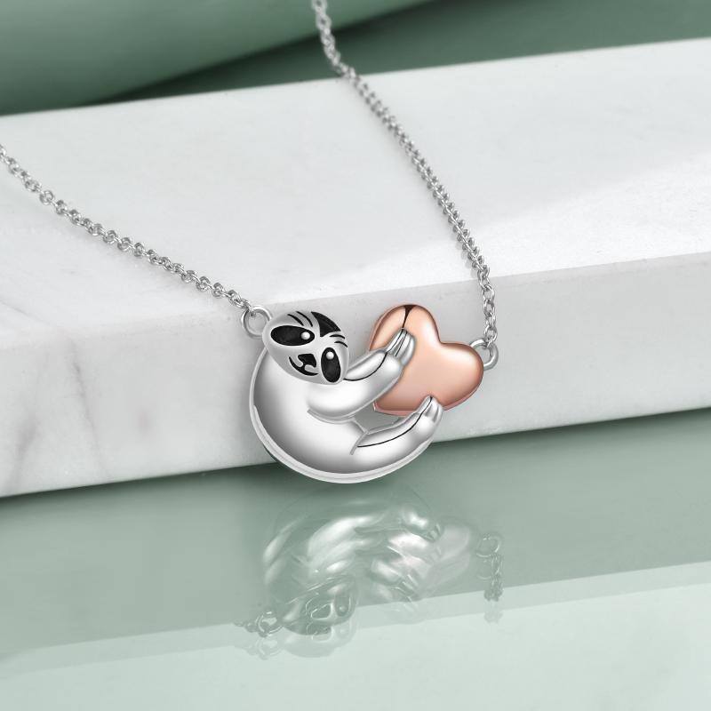 Sterling Silver Two-tone Sloth & Heart Pendant Necklace-4