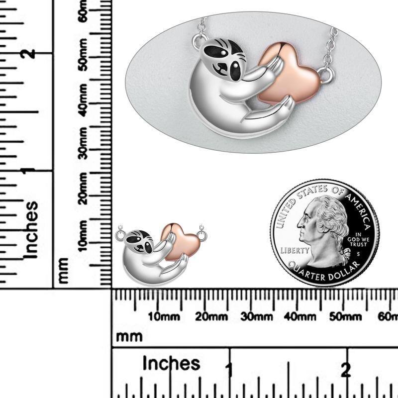 Sterling Silber zweifarbige Faultier & Herz Anhänger Halskette-5