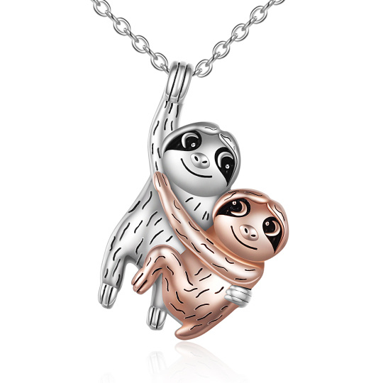 Collana con ciondolo a forma di bradipo in argento sterling bicolore