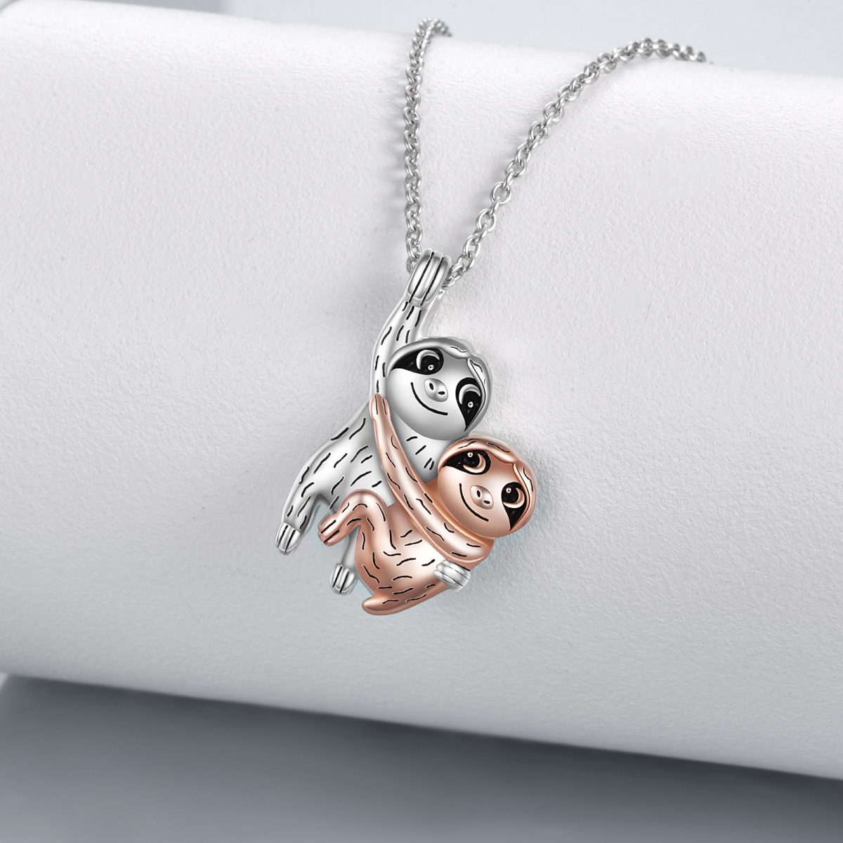 Sterling Silver Two-tone Sloth Pendant Necklace-3