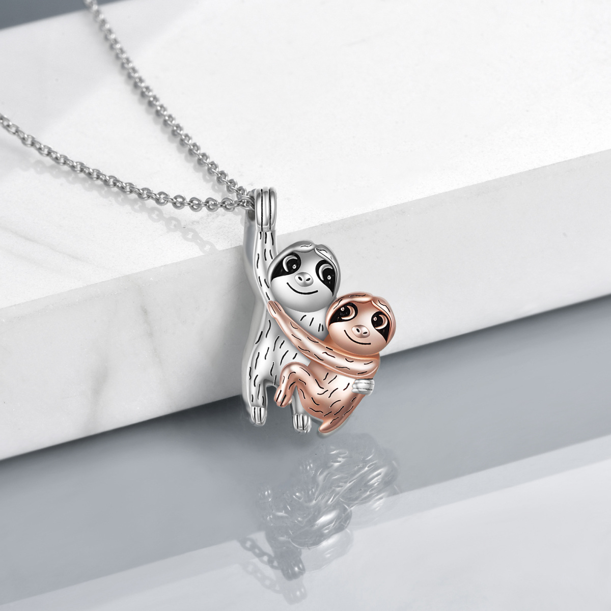 Sterling Silver Two-tone Sloth Pendant Necklace-4