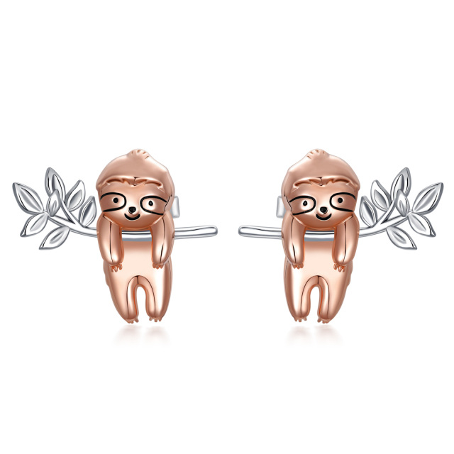 Sterling Silver Two-tone Sloth Stud Earrings-1