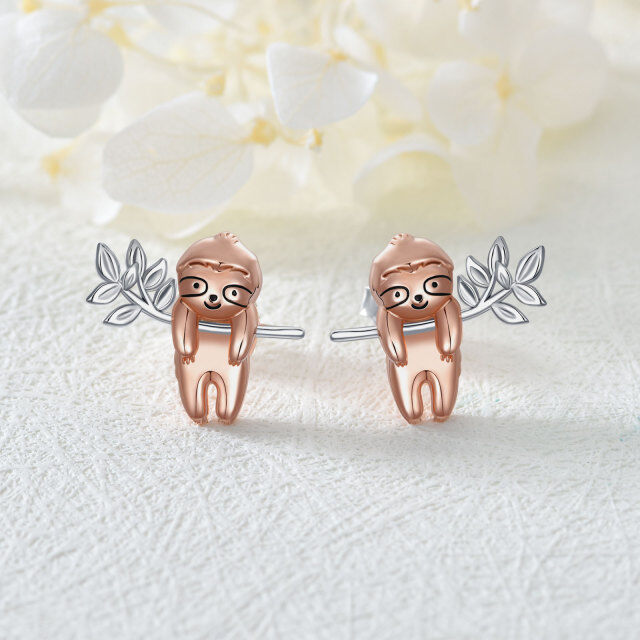 Sterling Silver Two-tone Sloth Stud Earrings-4