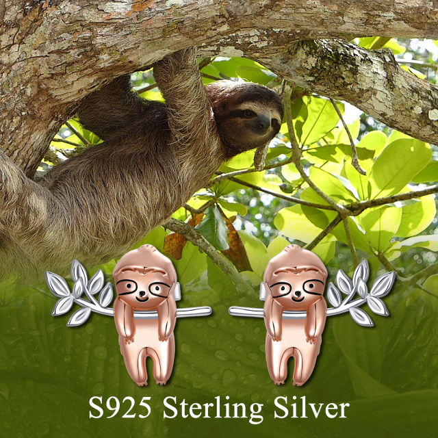 Sterling Silver Two-tone Sloth Stud Earrings-6