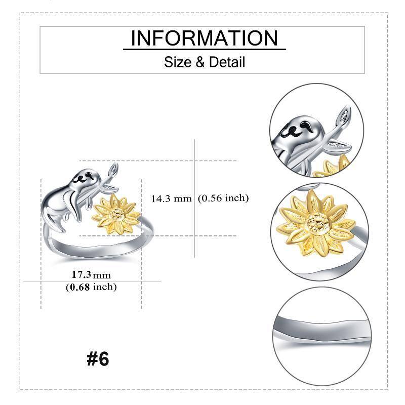 Anel aberto de girassol preguiça bicolor em prata esterlina-5
