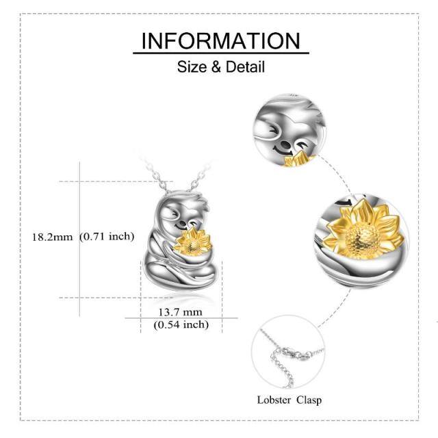 Colar com pingente de girassol preguiça de dois tons em prata esterlina-3