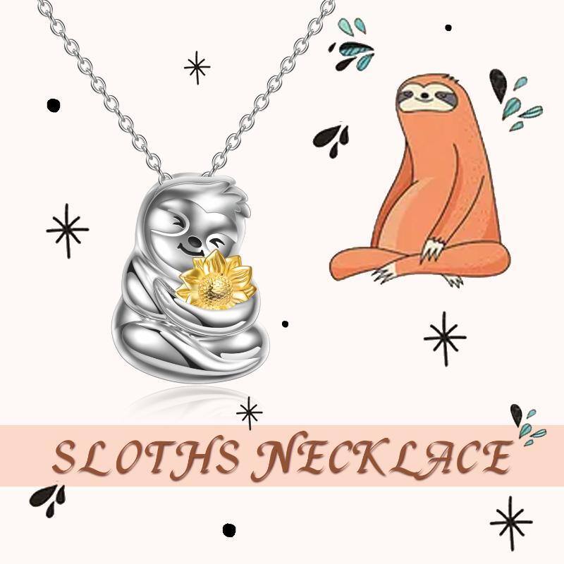 Sterling Silver Two-tone Sloth & Sunflower Pendant Necklace-6