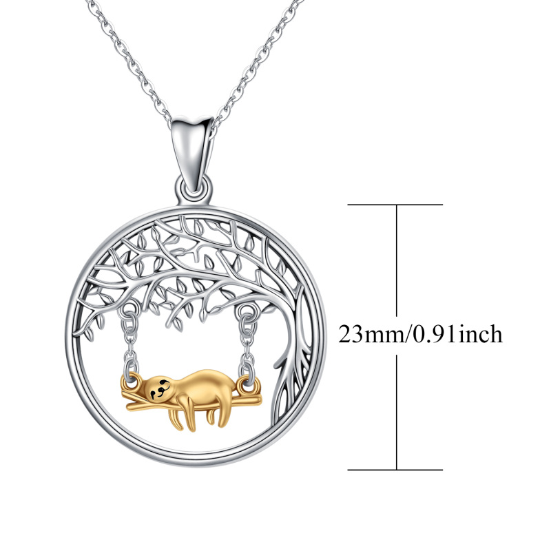 Sterling Silver Two-tone Sloth & Tree Of Life & Round Pendant Necklace-4
