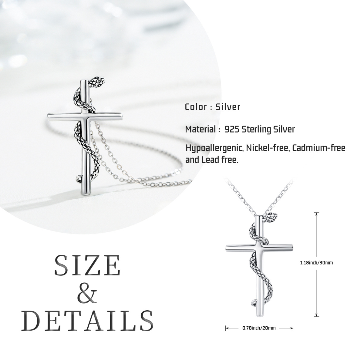 Sterling zilveren tweekleurige slang en kruis hanger ketting-6