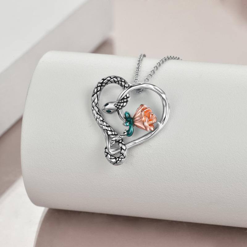Sterling zilveren tweekleurige slang met rozenhart hanger ketting voor dames beste vriend-4