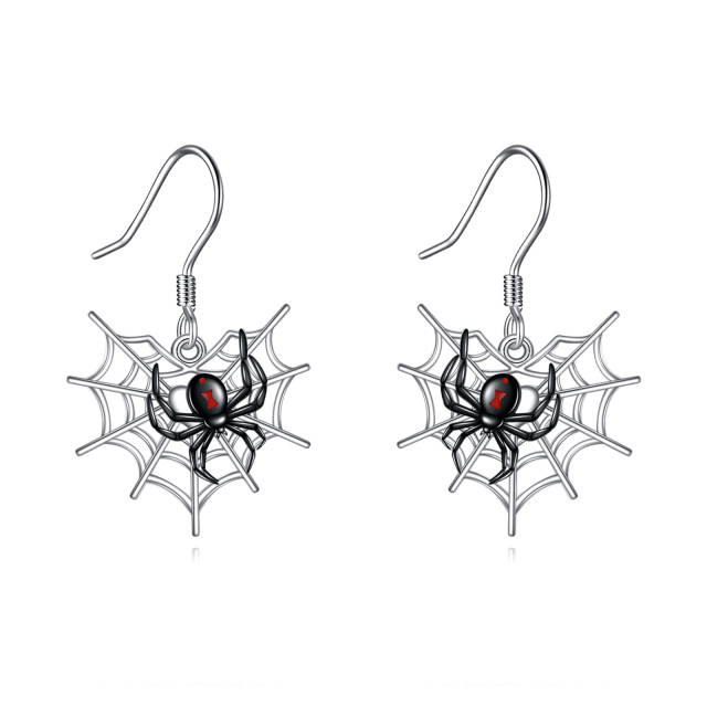 Boucles d'oreilles pendantes en argent sterling en forme d'araignée bicolore-1