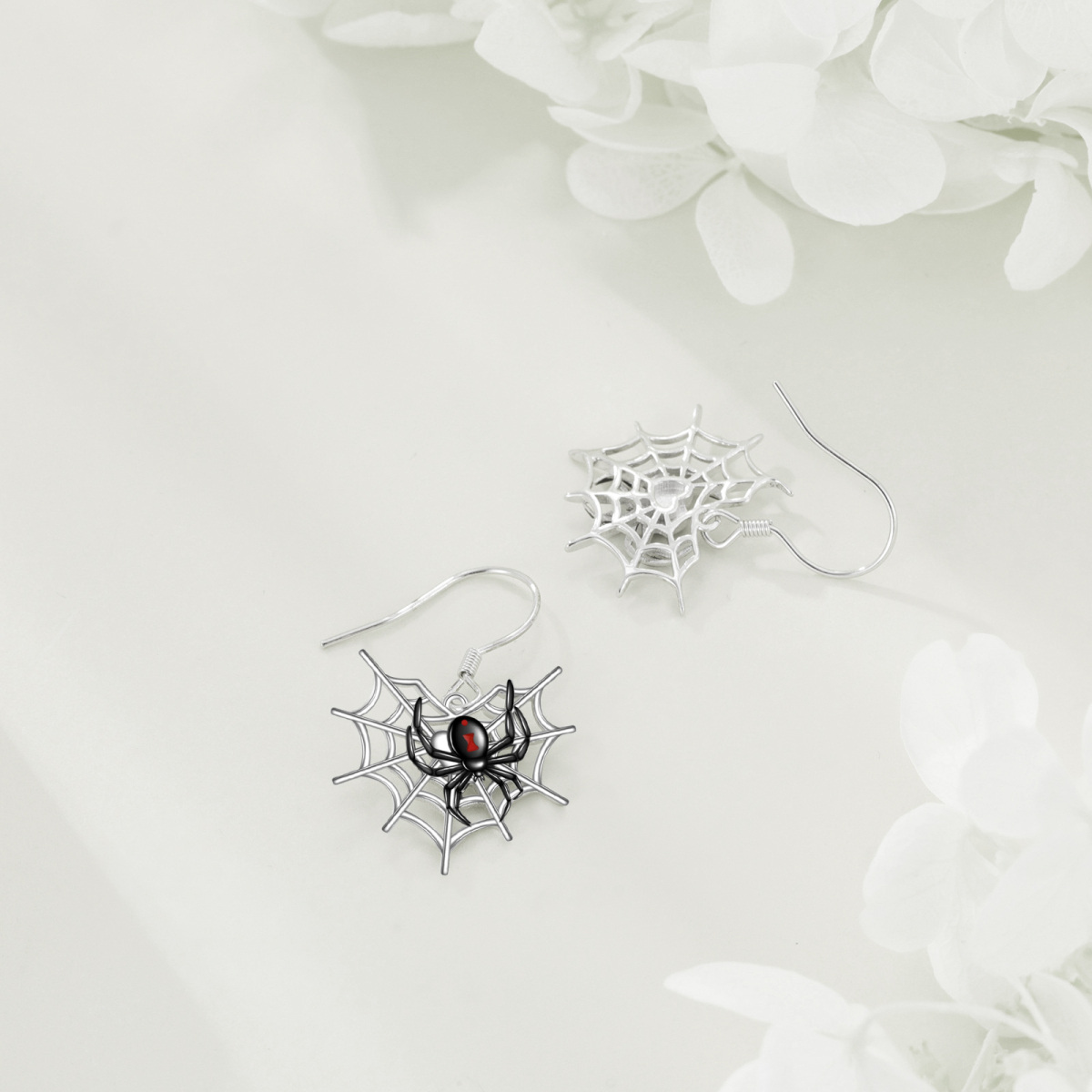 Sterling Silver Two-tone Spider Drop Earrings-3