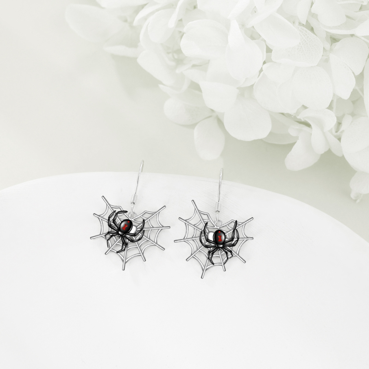 Sterling Silver Two-tone Spider Drop Earrings-4