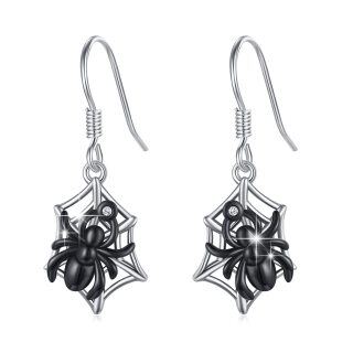 Sterling Silver Two-tone Cubic Zirconia Spider Drop Earrings-35