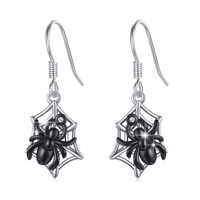 Sterling Silver Two-tone Cubic Zirconia Spider Drop Earrings-5