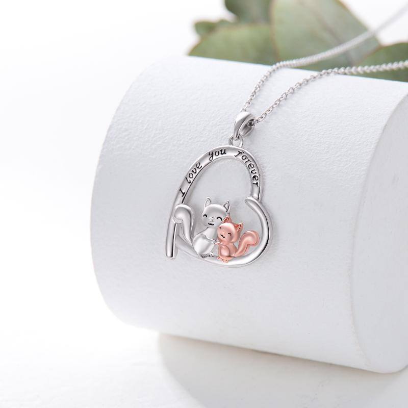 Collier en argent sterling avec pendentif écureuil et coeur bicolore avec mot gravé-3