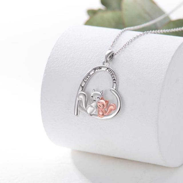 Sterling Silver Two-tone Squirrel & Heart Pendant Necklace with Engraved Word-3