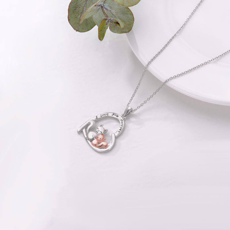 Sterling Silver Two-tone Squirrel & Heart Pendant Necklace with Engraved Word-4