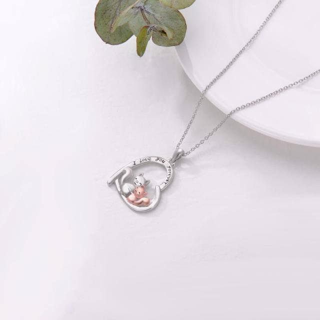 Collana con ciondolo a forma di scoiattolo e cuore in argento sterling bicolore con parola incisa-4