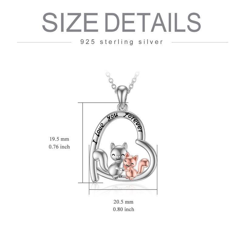 Sterling Silver Two-tone Squirrel & Heart Pendant Necklace with Engraved Word-5