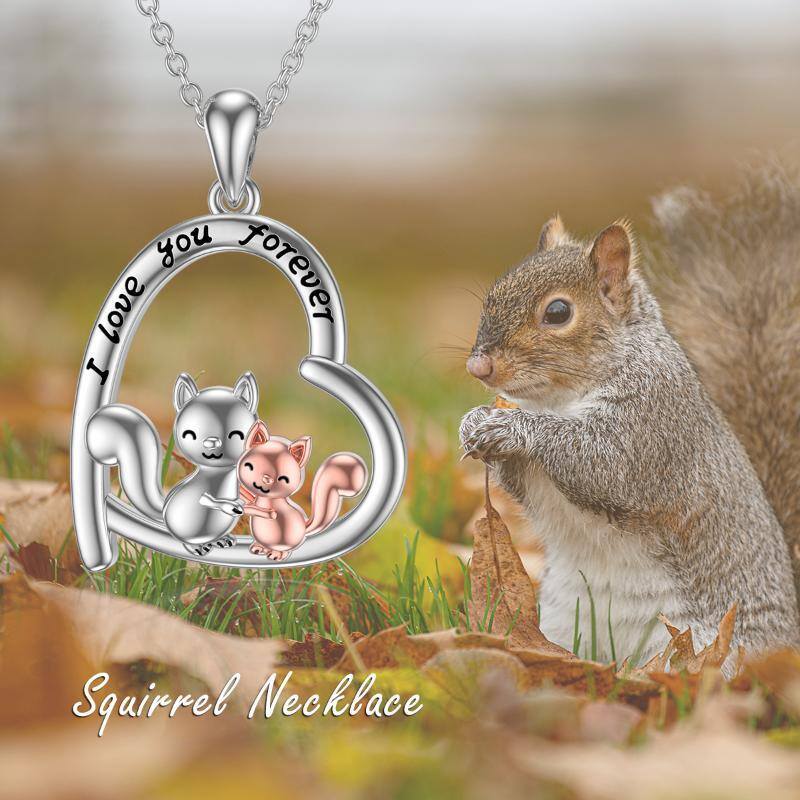 Sterling Silver Two-tone Squirrel & Heart Pendant Necklace with Engraved Word-6