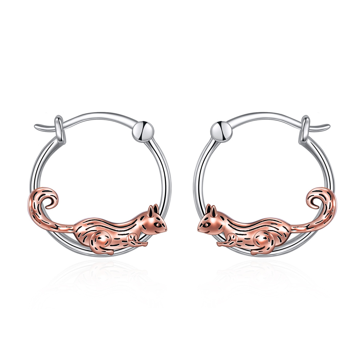 Sterling Silver Two-tone Squirrel Hoop Earrings-1