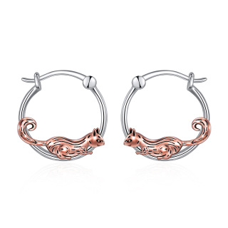 Sterling Silver Two-tone Squirrel Hoop Earrings-3