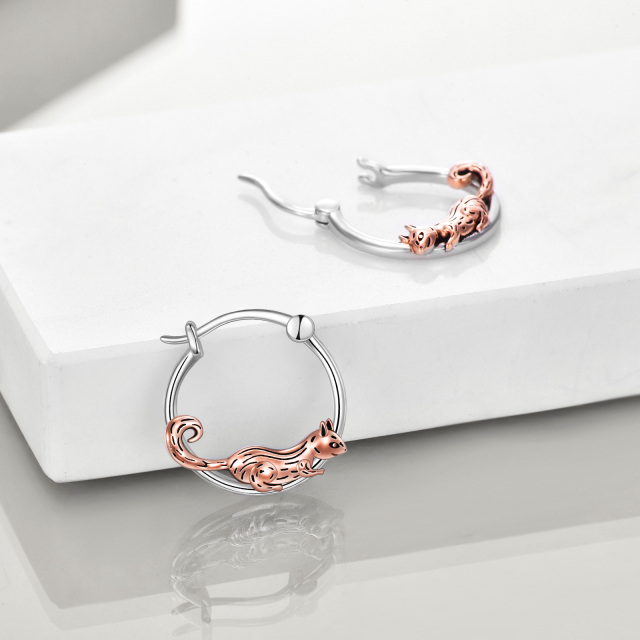 Orecchini a cerchio in argento sterling con scoiattolo bicolore-4