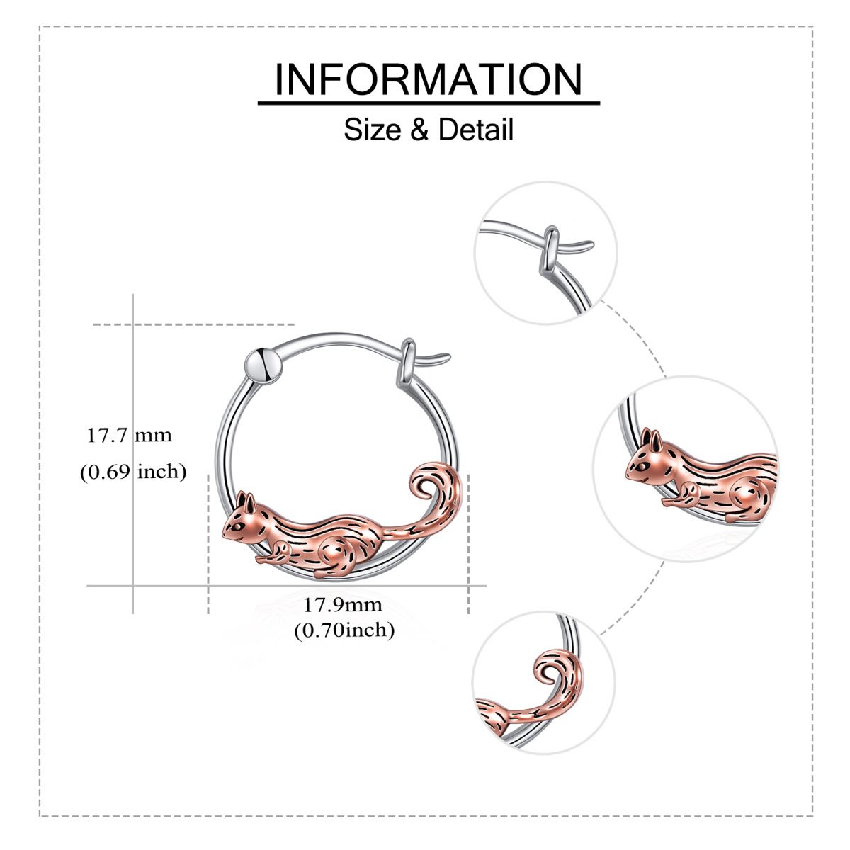 Sterling Silver Two-tone Squirrel Hoop Earrings-5