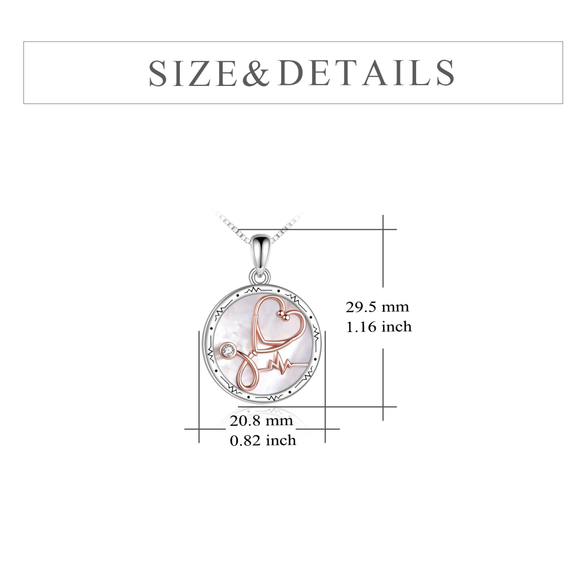 Sterling zilveren tweekleurige Cubic Zirconia stethoscoop moeder van parel hart hanger ketting-5