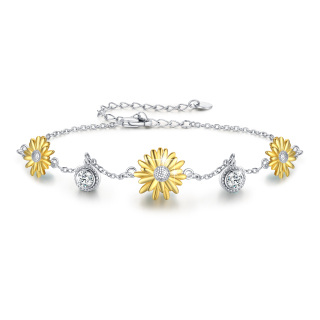 Bracelet à breloques en argent sterling bicolore tournesol et zircon autrichien de qualité 5A-17