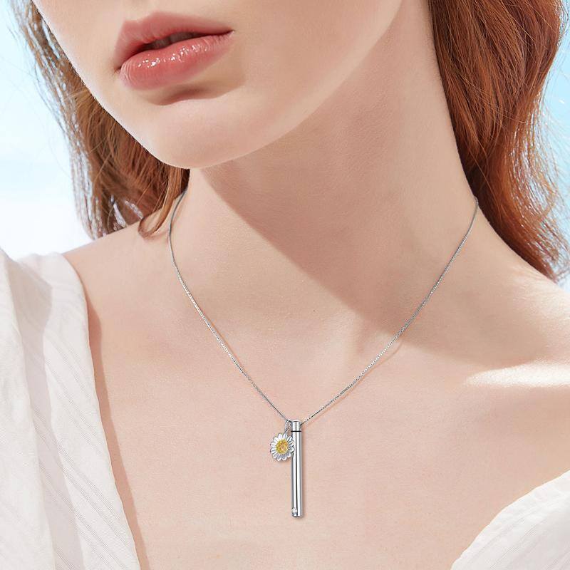 Sterling zilveren tweekleurige kubieke zirkonia zonnebloem urn ketting voor as-2