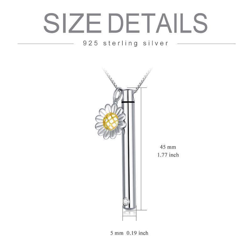 Sterling zilveren tweekleurige kubieke zirkonia zonnebloem urn ketting voor as-6