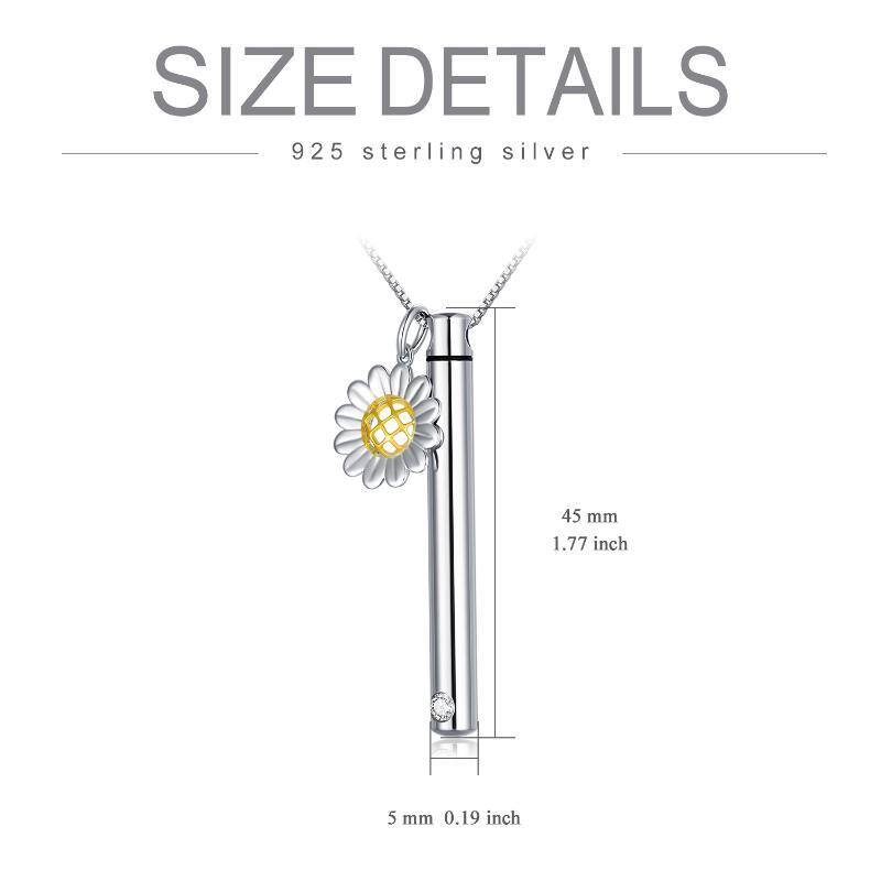 Colar de urna de barra de girassol de zircônia cúbica de dois tons em prata esterlina para cinzas-6