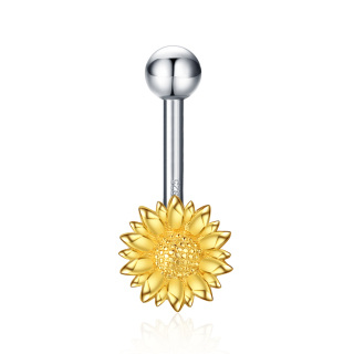 Sterling Silver Two-tone Sunflower Belly Button Ring-56