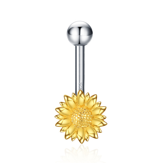 Sterling Silver Two-tone Sunflower Belly Button Ring