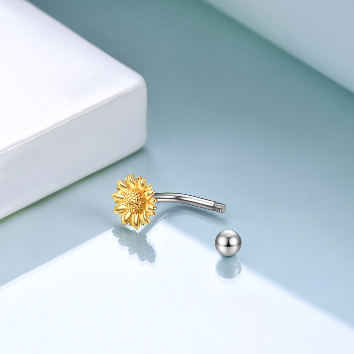 Sterling Silver Two-tone Sunflower Belly Button Ring-4