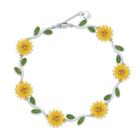 Sterling Silver Two-tone Sunflower Branch Charm Bracelet