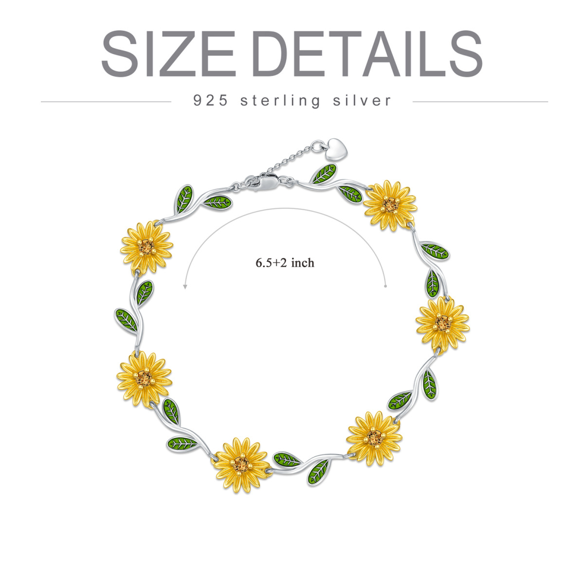 Sterling Silver Two-tone Sunflower Branch Charm Bracelet-5