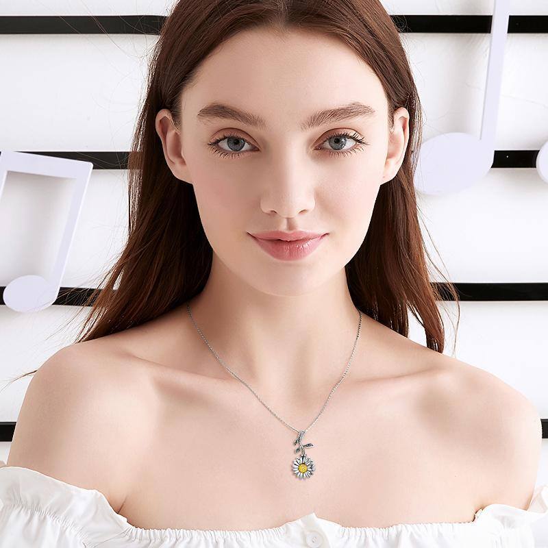 Sterling Silver Two-tone Sunflower Branch Urn Necklace for Ashes-2