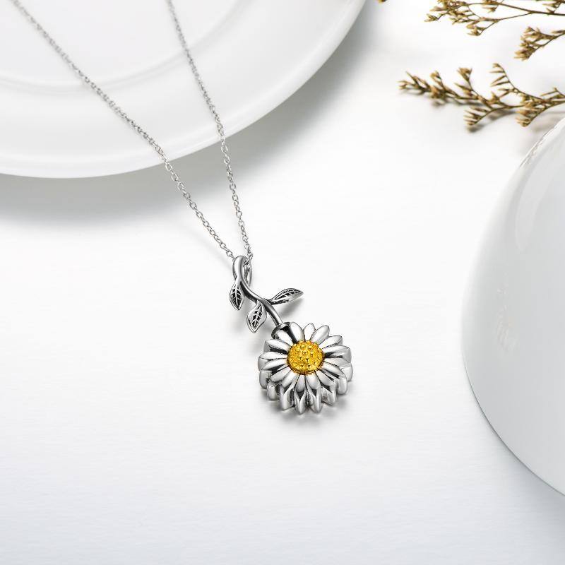 Sterling Silver Two-tone Sunflower Branch Urn Necklace for Ashes-5