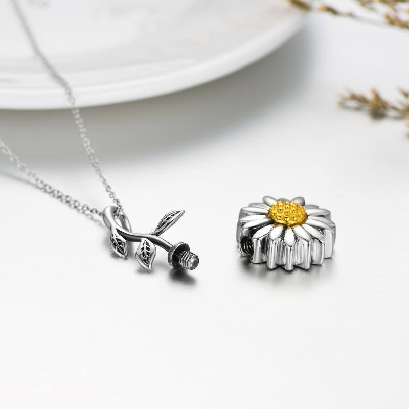 Sterling Silver Two-tone Sunflower Branch Urn Necklace for Ashes-6