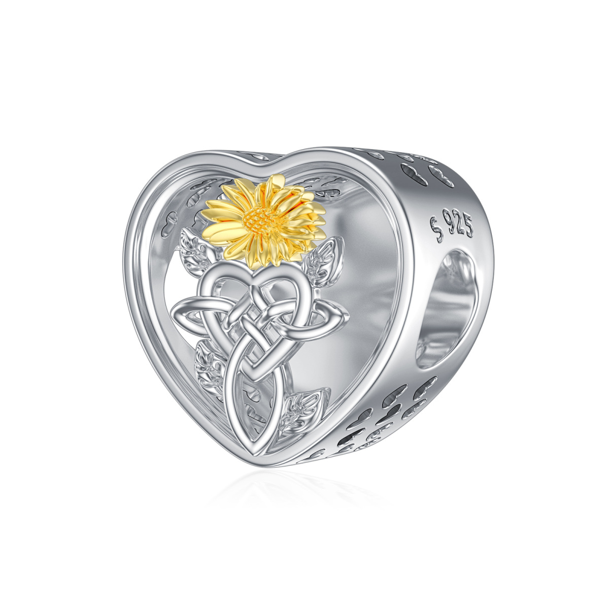 Sterling Silver Two-tone Sunflower & Celtic Knot Bead Charm-4