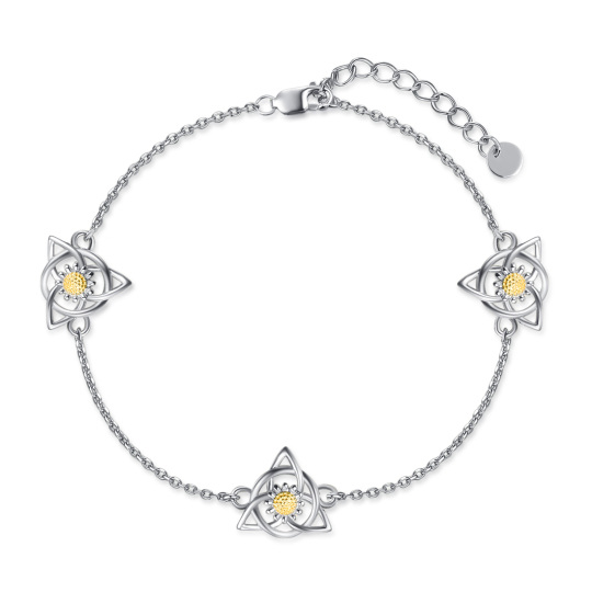 Sterling Silber zweifarbig Sonnenblume & Keltischer Knoten Anhänger Armband