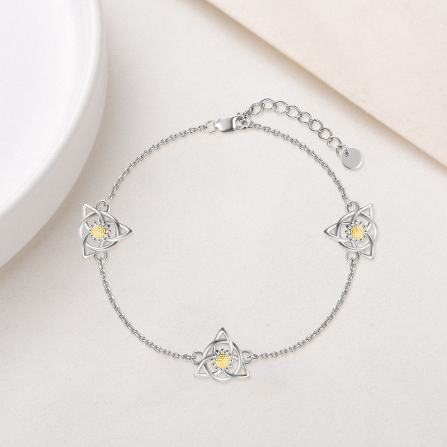 Bracelet en argent sterling avec pendentif tournesol et nœud celtique bicolore-4