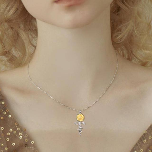 Collier en argent sterling avec croix de tournesol et oxyde de zirconium bicolore pour cendres-2