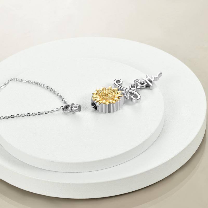 Collier urne funéraire en argent sterling avec croix tournesol et zircone cubique bicolore pour cendres-3