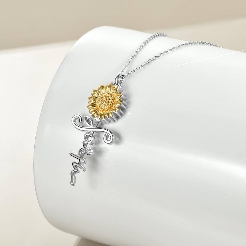 Collier urne funéraire en argent sterling avec croix tournesol et zircone cubique bicolore pour cendres-4